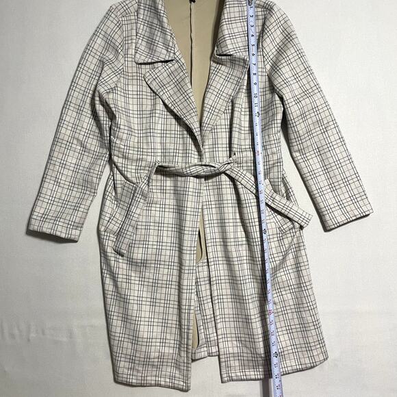 Alice Blue Plaid Trench Coat Duster Jacket Lightweight Belted Tan - Size L‎ - Picture 6 of 7